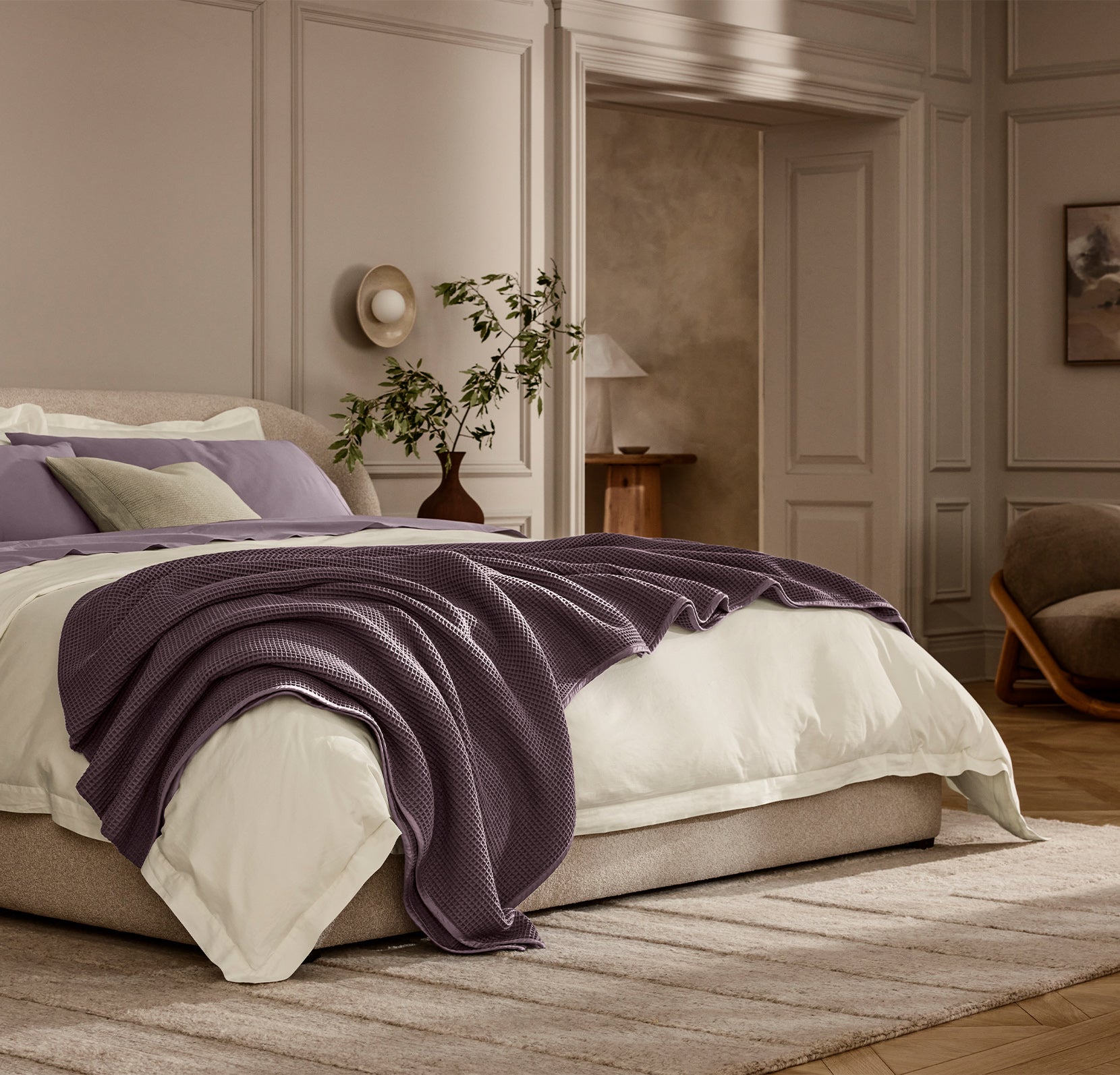 Waffle Bed Blanket in Deep Plum